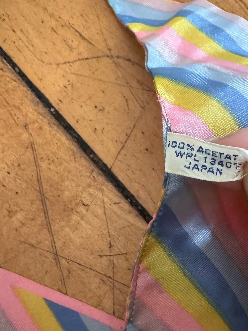 Vintage Scarf Acetate triangle striped pastel pink blue purple yellow Made Japan